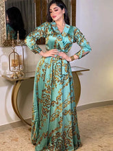 Dresses For Prom Fashion Printing Sashes V-Neck Full Sleeve Elegant Casual Chic Ethnic Women's Clothing From Turkey Green Dress
